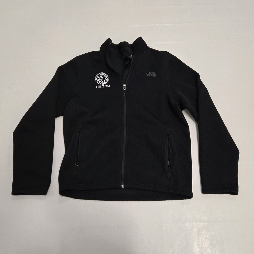 The North Face  Full Zip Knit Sweater Jacket‎ Mens Sz Large Black Ski USANA Poly